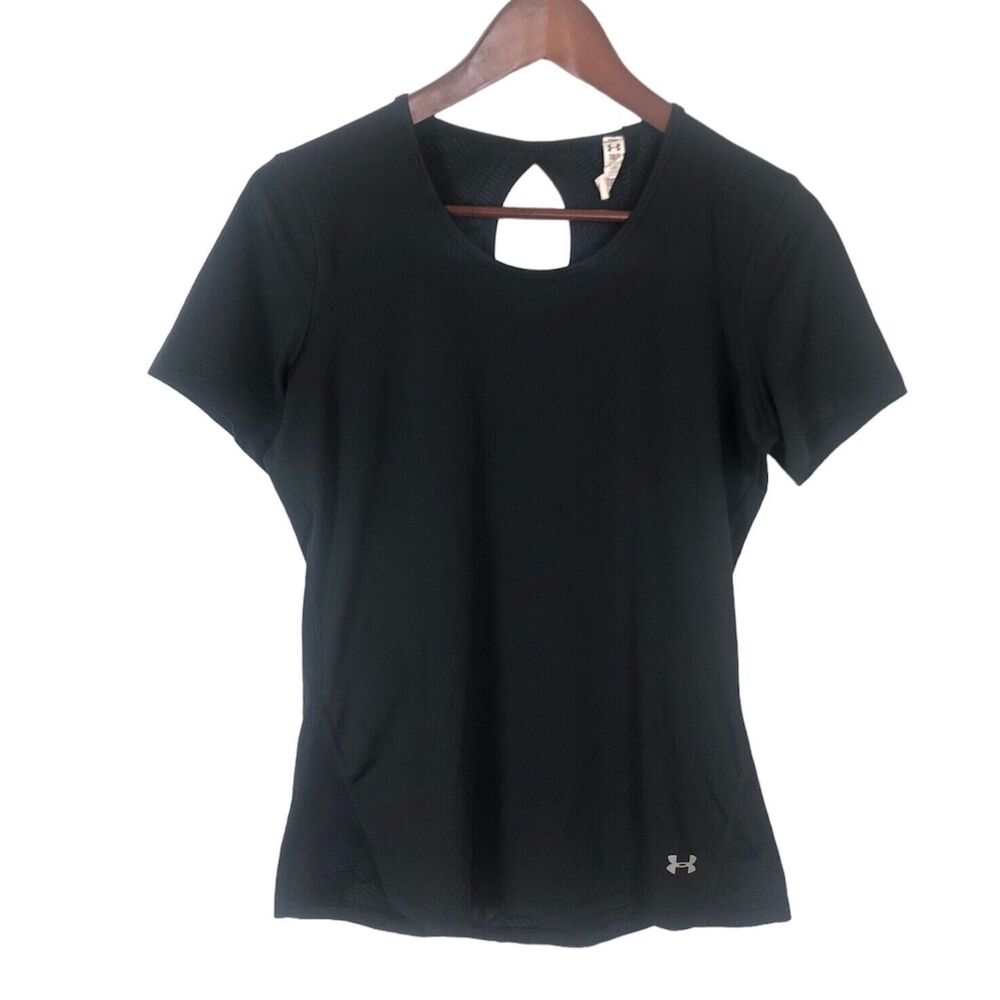 Under Armour Black Fitted Heatgear Short Sleeve Athletic T-Shirt Top Women Small